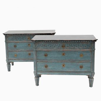 Pair of Antique Swedish Gustavian Style Blue Painted Chest of Drawers