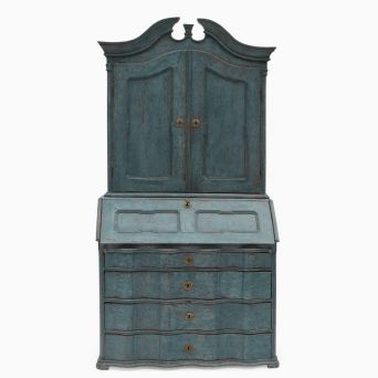 Danish Blue Painted Baroque Cabinet with Secretaire