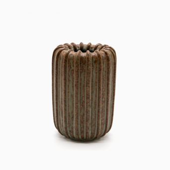 Arne Bang signed stoneware vase with a ribbed body