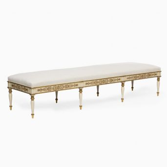 Late Empire Upholstered Bench with Carved Gilt Carvings, Denmark 1840-1850
