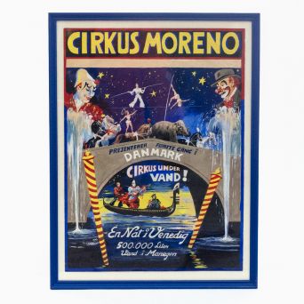 Original Danish Vintage Hand Painted Circus Poster for Cirkus Morenro, 1950's