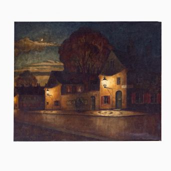 Harald Engman, Night Scene from Nyboder, Oil Painting, 1937