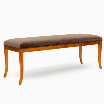 Early 20th Century Swedish Grace Birch Bench with Brown Velour Upholstery