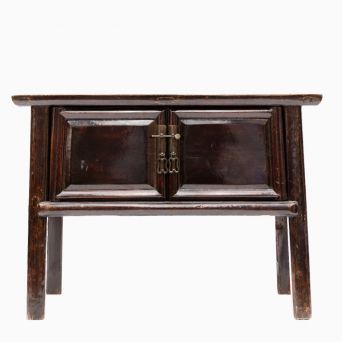 19th Century Qing Style Elm Console Table with Original Black Burgundy Lacquer and Brass Fittings