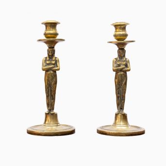 Pair of 18th Century Gustavian Bronze Candlesticks with Egyptian Female Figures