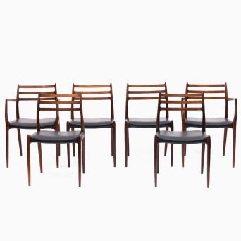 Niels Otto Møller - Set of 6 Rosewood and Black Leather Chairs