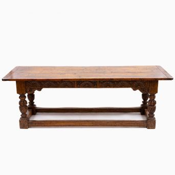 18th Century French Baroque Oak Library Table with Carved Details and Two Drawers