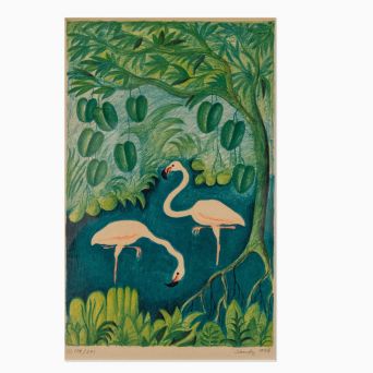 Hans Scherfig "Flamingos" Signed Lithography