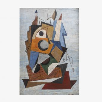 Ernő Schubert. Cubist motif, oil on cardboard. Signed