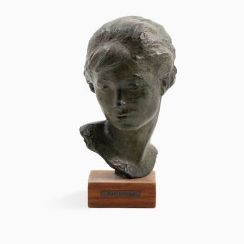 Anker Hoffmann. Green Patinated Bronze Sculpture of a Young Woman