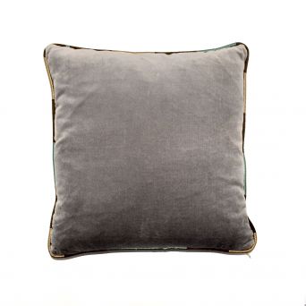 Grey velvet cushion with striped bores