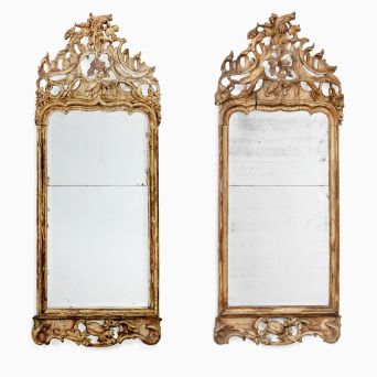 A Pair of Danish Rococo Mirrors, Crafted by Court Cabinetmaker Dietrich Schäffer, circa 1740-1750