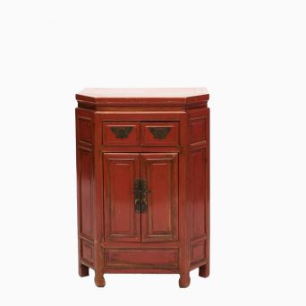 Chinese Red Lacquer Hexagonal Console Cabinet