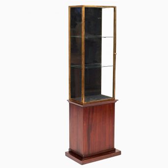 French Art Deco Glass and Brass Showcase on Mahogany Stand. France c. 1920.