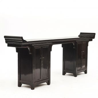 Black Lacquer Altar Table with pair of Cabinets