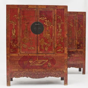 Rare set of Red Lacquer Cabinets