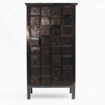 Chinese apothecary medicine cabinet with 32 drawers. Original lacquer