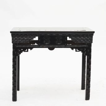 Chinese "Faux Bamboo" Black Lacquer Console Table