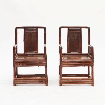 Pair of Chinese Qing Dynasty Bamboo Chairs with Calligraphy, China 1860-1880.