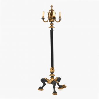 Standerlampe Louis XVI stil i forgyldt og sortpatineret bronze
