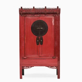Qing Dynasty Red Lacquer Wedding Cabinet