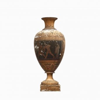 Italian antique vase. Rare large classicist Grand Tour amphora vase in original untouched condition.
Made of terracotta with original polychrome Etruscan paintings on white chalk undercoat.
Italy 1820-1840.