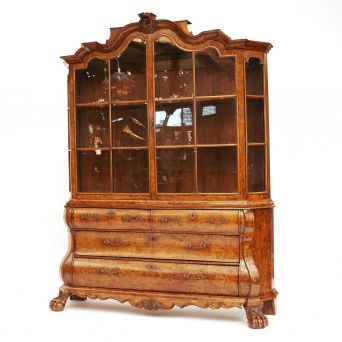 Dutch Rococo Burl Walnut Bookcase Cabinet, circa 1770s