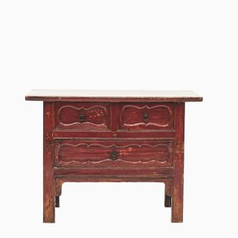 Mid-19th Century Chinese Red Lacquer Sideboard with 3 Drawers