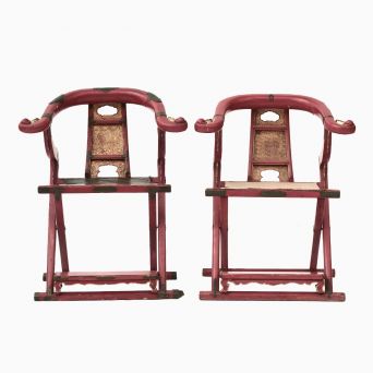 Pair of Japanese Kyokuroku Folding Chairs