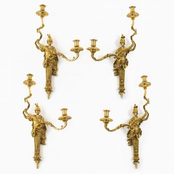 A Rare Set of Four French Louis XVI Style Gilt Bronze Sconces. Henri Vian