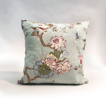 Cushion with motif of flowers, birds, butterflies