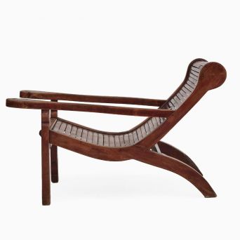 Chinese Plantation Lounge Chair with Curving Seat and Slats