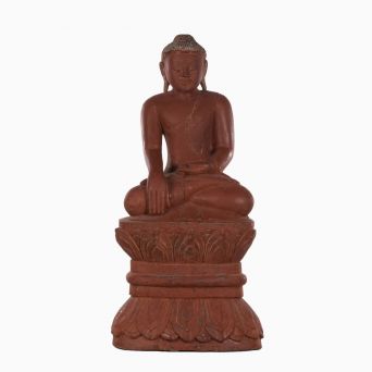 Burmese Wood Carved Buddha Statue on Lotus Stand