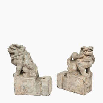 Pair of Late Ming Dynasty Silk Road Carved Stone Guardian Lions
