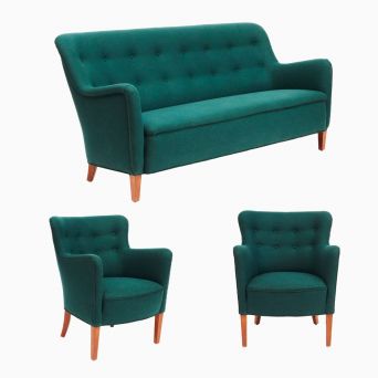 Birte Iversen. Sofa + par easy chairs. Dansk design ca. 1950