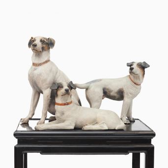 Dog sculpture made of terracotta Set of three Austrian Jack Russell Terriers, c. 1900