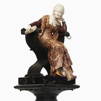"Ferdinando Vichi" Romantic marble figure of woman sitting in a chair