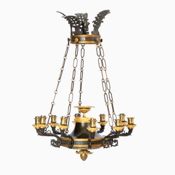 Charles X Patinated and Ormolu Bronze Chandelier
